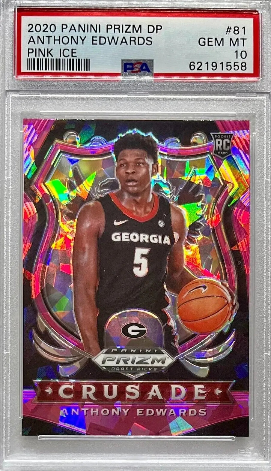 Graded 2020-21 Panini Prizm DP Anthony Edwards #81 Pink Ice Rookie RC Basketball Card PSA 10 Gem Mint