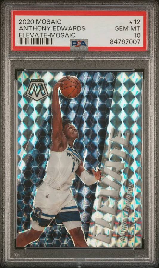 Graded 2020 Panini Mosaic Anthony Edwards #12 Elevate Mosaic Rookie RC Basketball Card PSA 10 Gem Mint