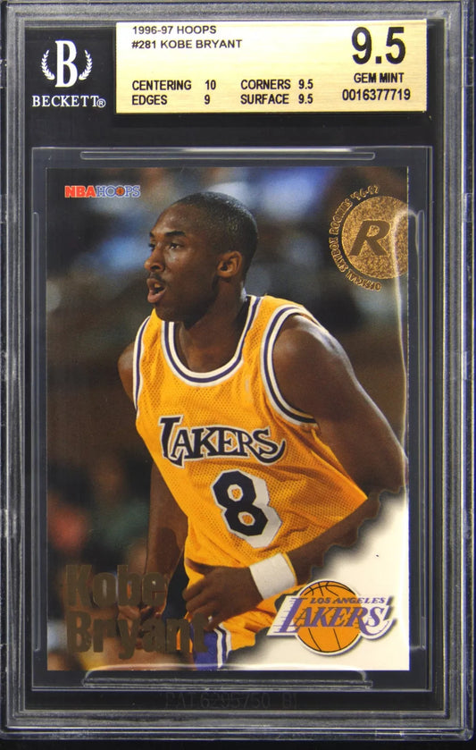Graded 1996 Fleer NBA Hoops Kobe Bryant #281 Rookie RC Basketball Card BGS 9.5 Gem Mint