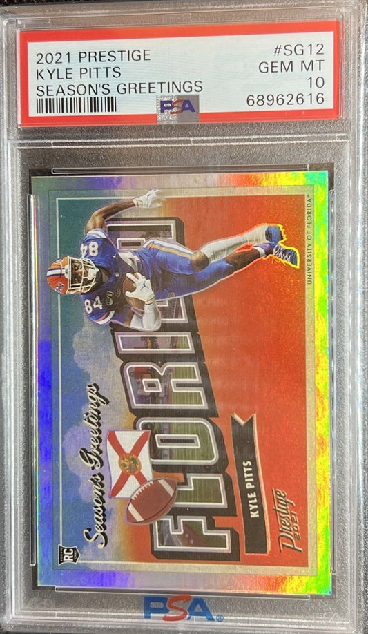 Graded 2021 Panini Prestige Kyle Pitts #SG12 Seasons Greetings Rookie RC Football Card PSA 10 Gem Mint