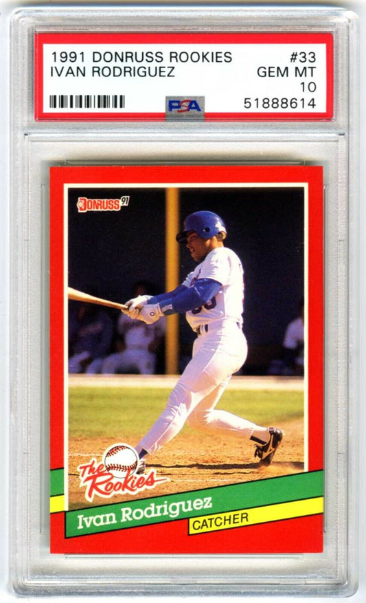 Graded 1991 Panini Donruss Rookies Ivan Rodriguez #33 Rookie RC Baseball Card PSA 10 Gem Mint