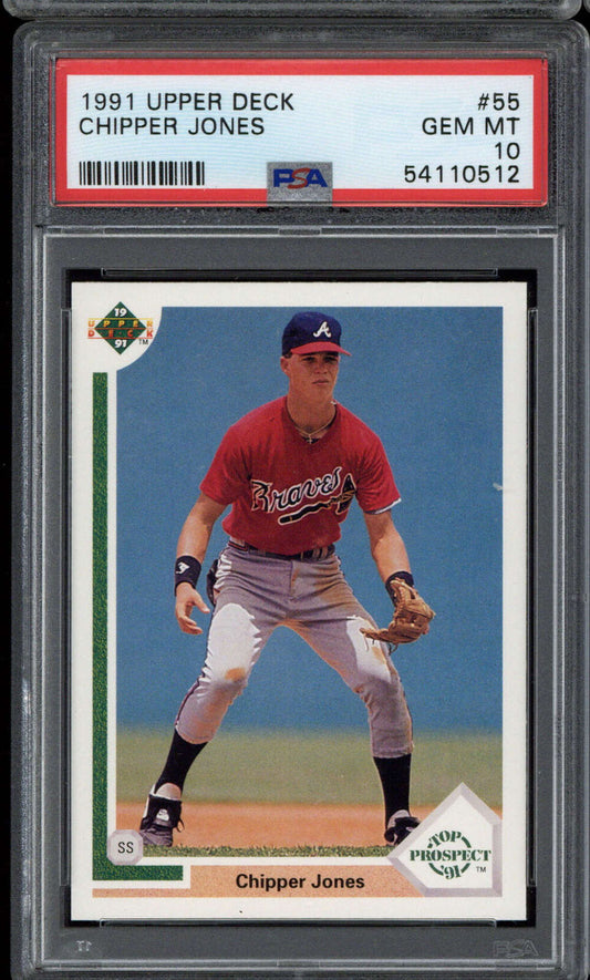 Graded 1991 Upper Deck Chipper Jones #55 Rookie RC Baseball Card PSA 10 Gem Mint