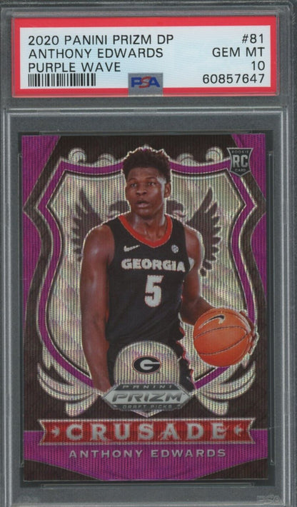 Graded 2020-21 Panini Prizm DP Anthony Edwards #81 Purple Wave Rookie RC Basketball Card PSA 10 Gem Mint