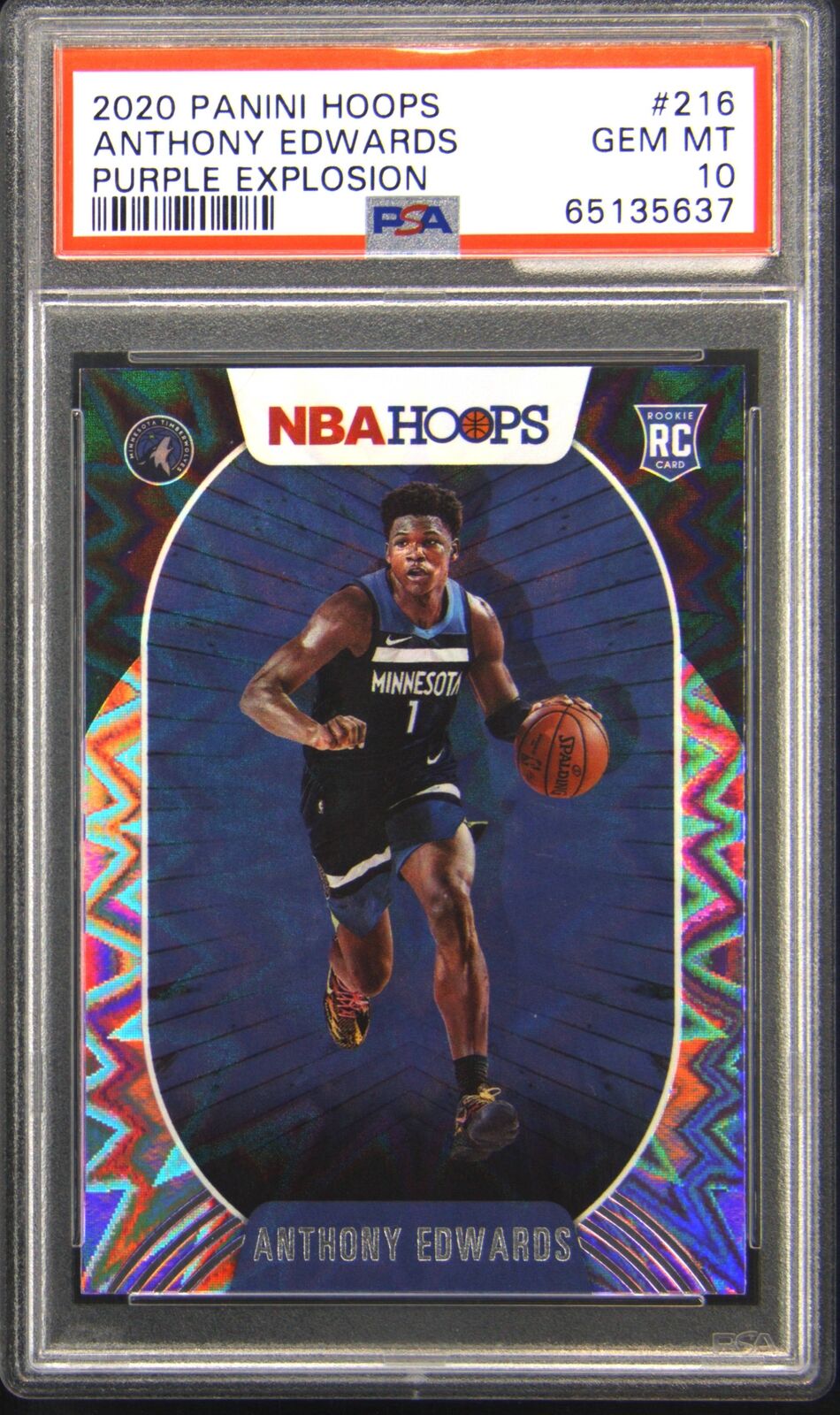 Graded 2020-21 Panini Hoops Anthony Edwards #216 Purple Explosion Rookie RC Basketball Card PSA 10 Gem Mint