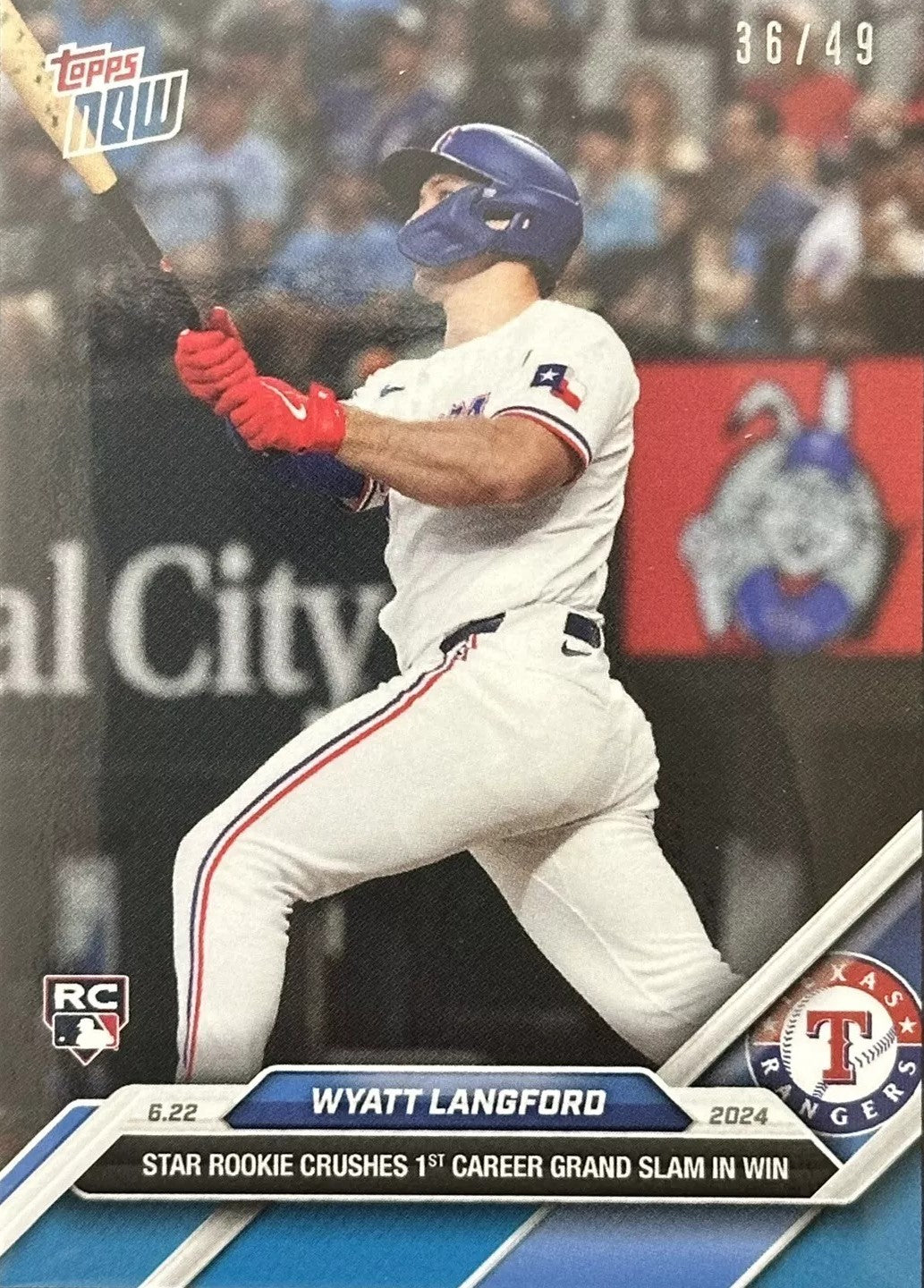 2024 Topps Now Wyatt Langford #330 Blue #/49 Rookie RC Baseball Card