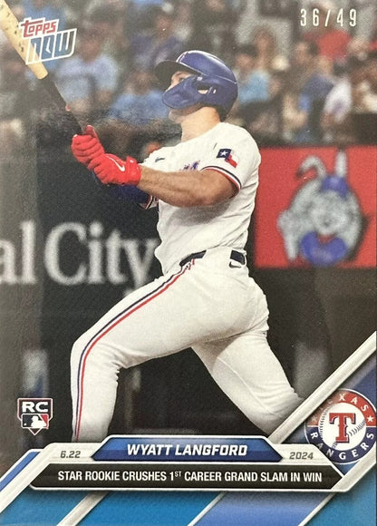 2024 Topps Now Wyatt Langford #330 Blue #/49 Rookie RC Baseball Card