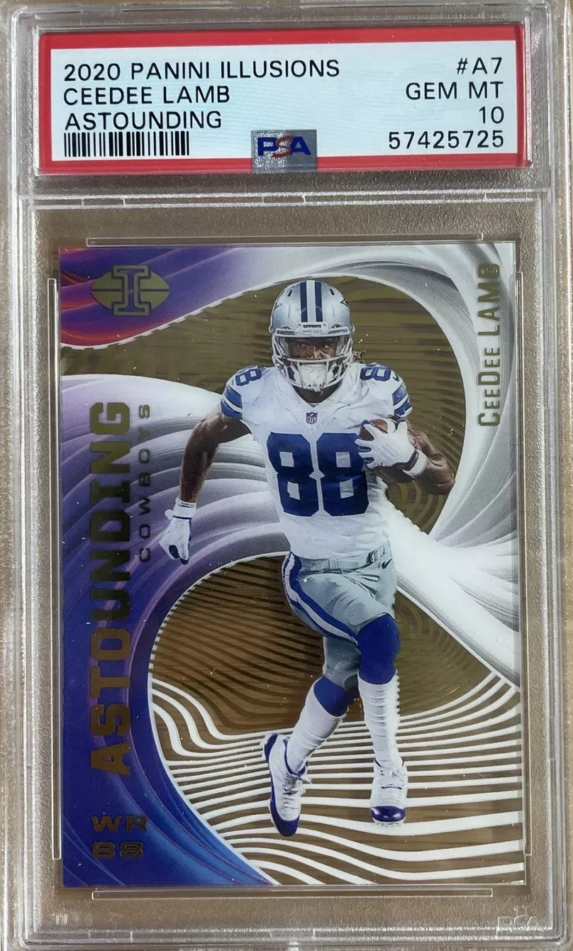 Graded 2020 Panini Illusions CeeDee Lamb #A7 Astounding Rookie RC Football Card PSA 10 Gem Mint