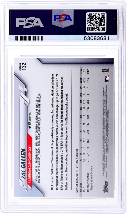 Graded 2020 Topps Chrome Zac Gallen #132 Prism Refractor Rookie RC Baseball Card PSA 10 Gem Mint