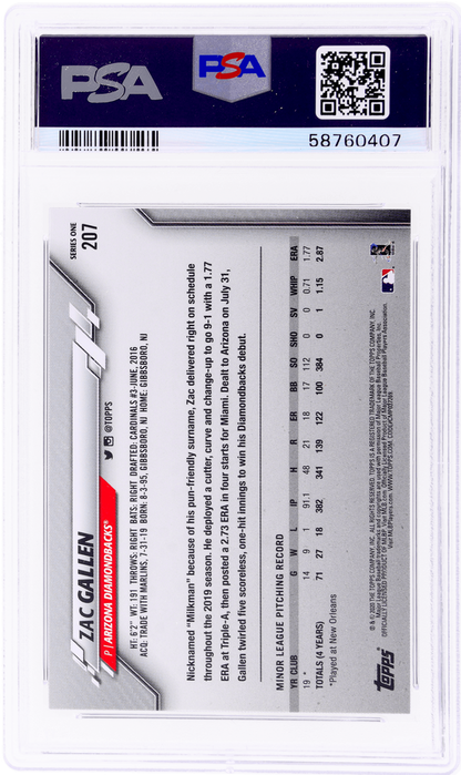 Graded 2020 Topps Complete Set Zac Gallen #207 Gold Stars Rookie RC Baseball Card PSA 10 Gem Mint