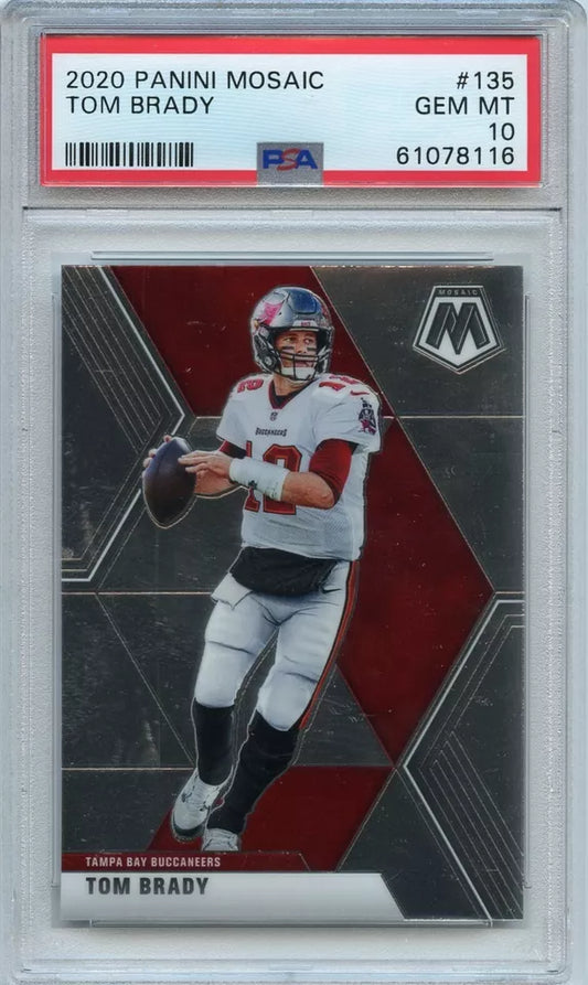Graded 2020 Panini Mosaic Tom Brady #135 Football Card PSA 10 Gem Mint