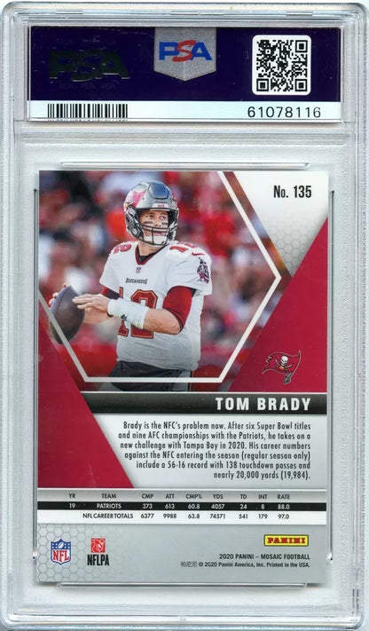 Graded 2020 Panini Mosaic Tom Brady #135 Football Card PSA 10 Gem Mint