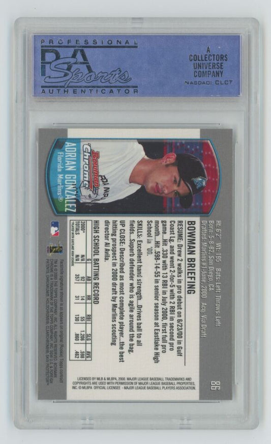 Graded 2000 Topps Bowman Chrome Adrian Gonzalez #86 Draft Picks Rookie RC Baseball Card PSA 10 Gem Mint