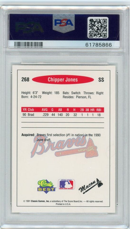 Graded 1991 Classic Best Chipper Jones #268 Rookie RC Baseball Card PSA 10 Gem Mint