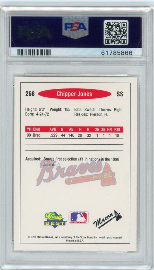 Graded 1991 Classic Best Chipper Jones #268 Rookie RC Baseball Card PSA 10 Gem Mint