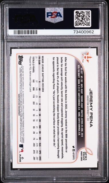 Graded 2022 Topps Update Jeremy Pena #US253 Rookie RC Baseball Card PSA 10 Gem Mint