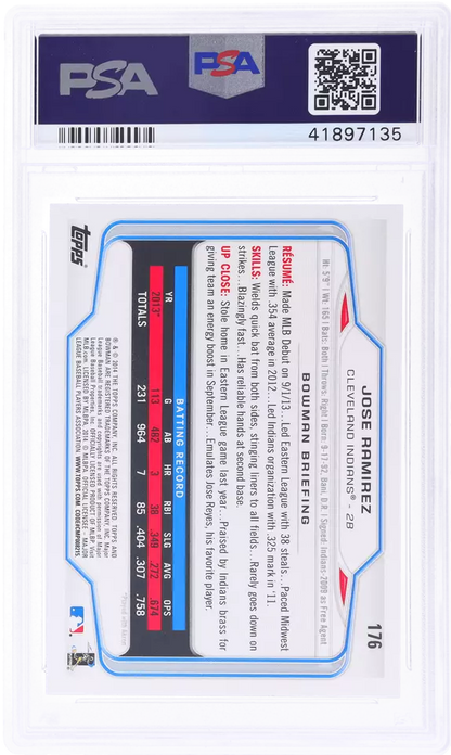 Graded 2014 Topps Bowman Jose Ramirez #176 Rookie RC Baseball Card PSA 10 Gem
