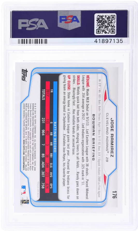 Graded 2014 Topps Bowman Jose Ramirez #176 Rookie RC Baseball Card PSA 10 Gem
