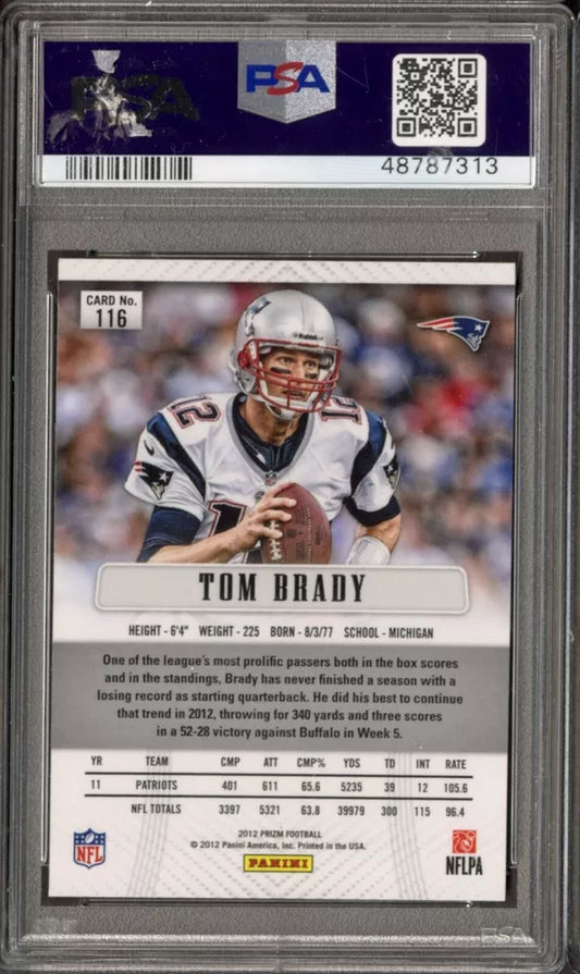 Graded 2012 Panini Prizm Tom Brady #116 First Prizm Football Card PSA 10 Gem Mint