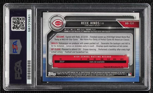 Graded 2019 Topps Bowman Draft Rece Hinds #BD131 Rookie RC Baseball Card PSA 10 Gem Mint