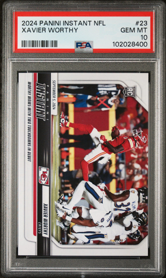 Graded 2024 Panini Instant NFL Xavier Worthy #23 Rookie RC Football Card PSA 10 Gem Mint