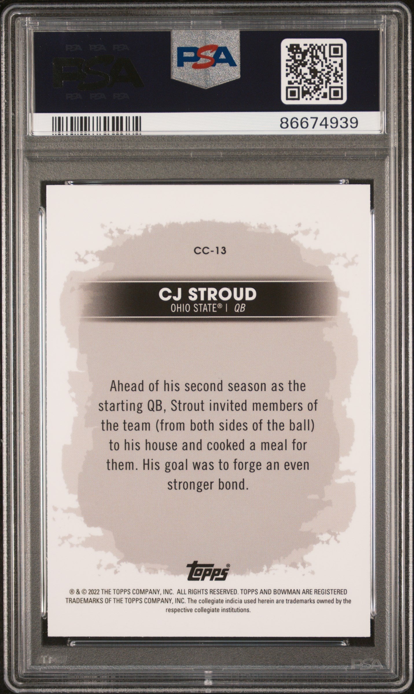 Graded 2022 Topps Bowman Best University CJ Stroud #CC13 Campus Captains Rookie RC Football Card PSA 10 Gem Mint