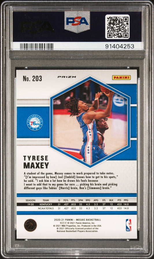 Graded 2020 Panini Mosaic Tyrese Maxey #203 Red Wave Rookie RC Basketball Card PSA 10 Gem Mint