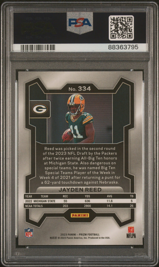 Graded 2023 Panini Prizm Jayden Reed #334 Rookie RC Football Card PSA 10 Gem Mint