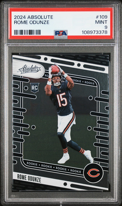 Graded 2024 Panini Absolute Rome Odunze #109 Rookie RC Football Card PSA 9 Mint
