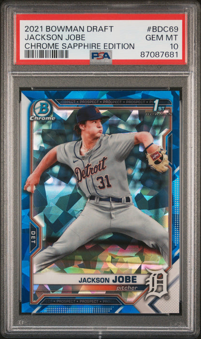 Graded 2021 Topps Bowman Draft Jackson Jobe #BDC69 Chrome Sapphire Edition Rookie RC Baseball Card PSA 10 Gem Mint