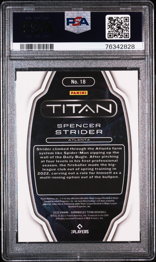 Graded 2022 Panini Chronicles Spencer Strider #18 Titan Rookie RC Baseball Card PSA 10 Gem Mint