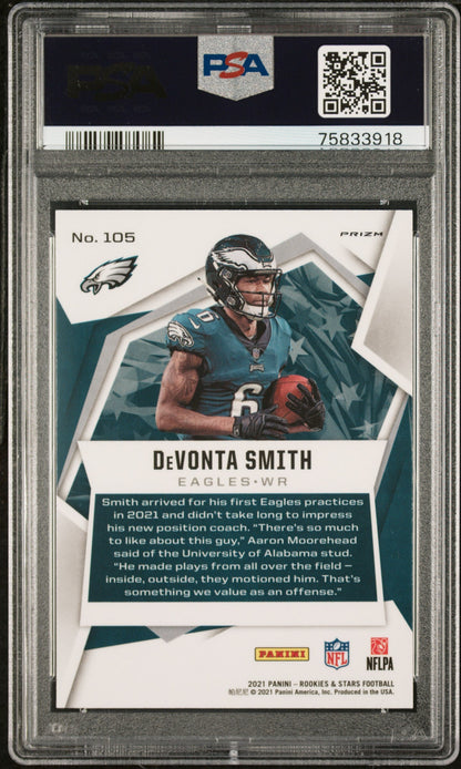 Graded 2021 Panini Rookies & Stars DeVonta Smith #105 Pulsar Prizm Rookie RC Football Card PSA 10 Gem Mint