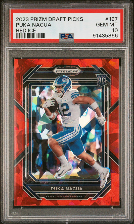 Graded 2023 Panini Prizm DP Puka Nacua #197 Red Ice Rookie RC Football Card PSA 10 Gem Mint