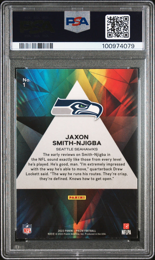Graded 2023 Panini Prizm Jaxon Smith-Njigba #1 Prizmatic Rookie RC Football Card PSA 10 Gem Mint