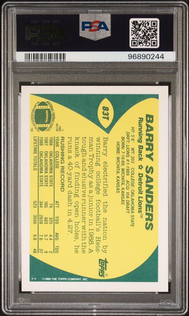Graded 1989 Topps Traded Barry Sanders #83T Rookie RC Football Card PSA 10 Gem Mint