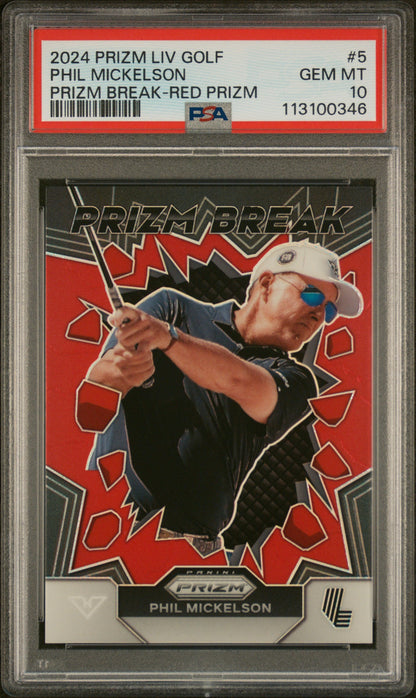 Graded 2024 Panini Prizm LIV Golf Phil Mickelson #5 Prizm Break Red Prizm /149 Rookie RC Card PSA 10 Gem Mint
