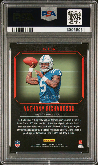 Graded 2023 Panini Phoenix Anthony Richardson #FU6 Fired Up Red  #/199 Rookie RC Football Card PSA 10 Gem Mint
