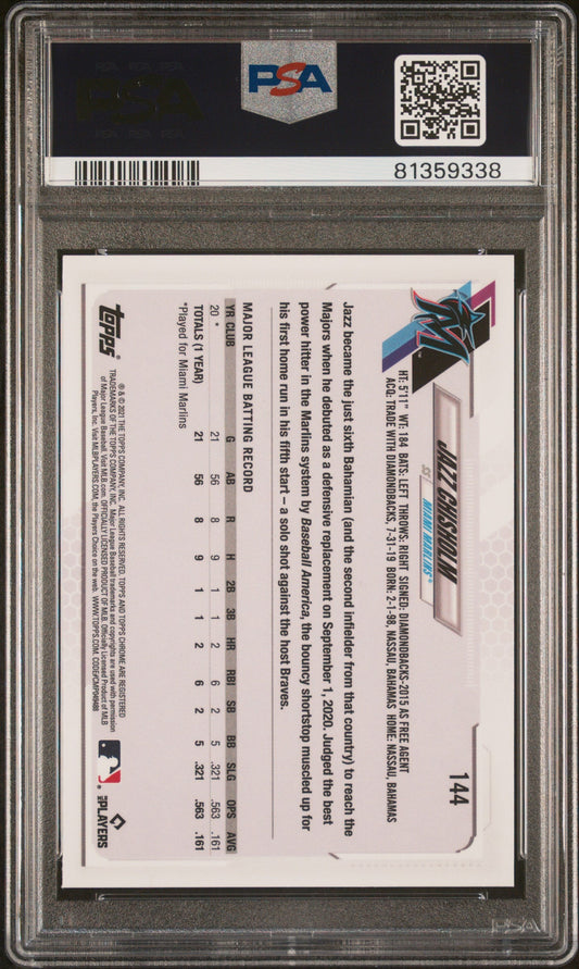 Graded 2021 Topps Ben Baller Chrome Jazz Chisholm #144 Rookie RC Baseball Card PSA 10 Gem Mint