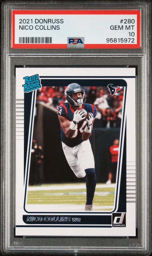 Graded 2021 Panini Donruss Nico Collins #280 Rookie RC Football Card PSA 10 Gem Mint