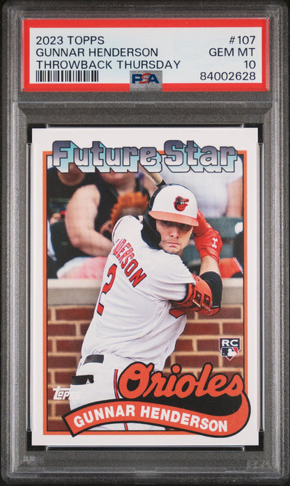Graded 2023 Topps Gunnar Henderson #107 Throwback Thursday Rookie RC Baseball Card PSA 10 Gem Mint