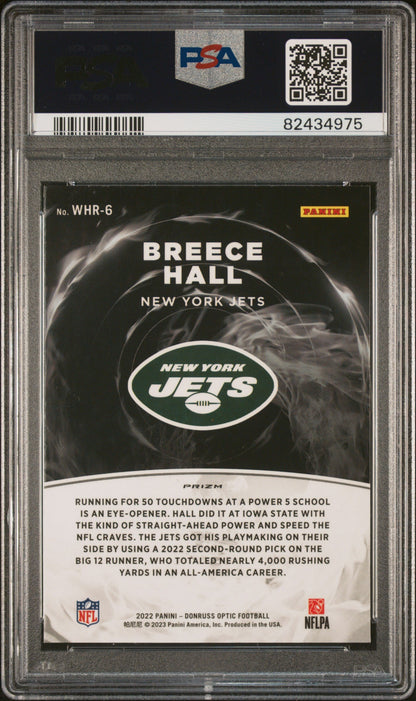 Graded 2022 Panini Donruss Optic Breece Hall #WHR6 White Hot Rookies Rookie RC Football Card PSA 10 Gem Mint