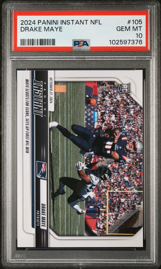 Graded 2024 Panini Instant NFL Drake Maye #105 Rookie RC Football Card PSA 10 Gem Mint