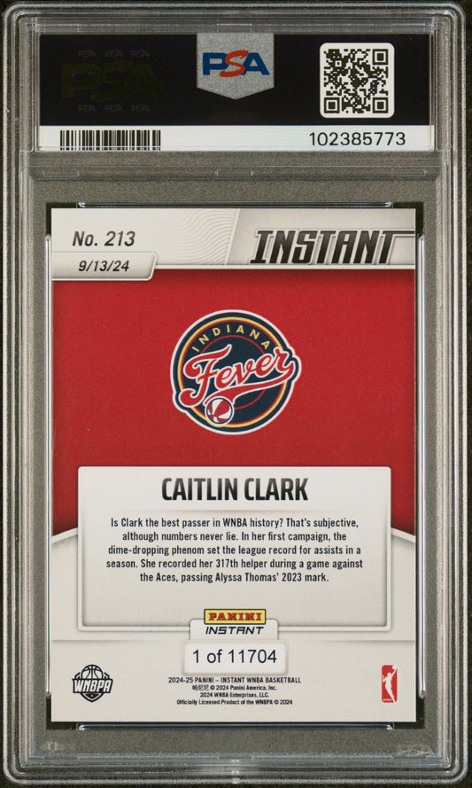 Graded 2024 Panini Instant WNBA Caitlin Clark #213 Rookie RC Basketball Card PSA 9 Mint