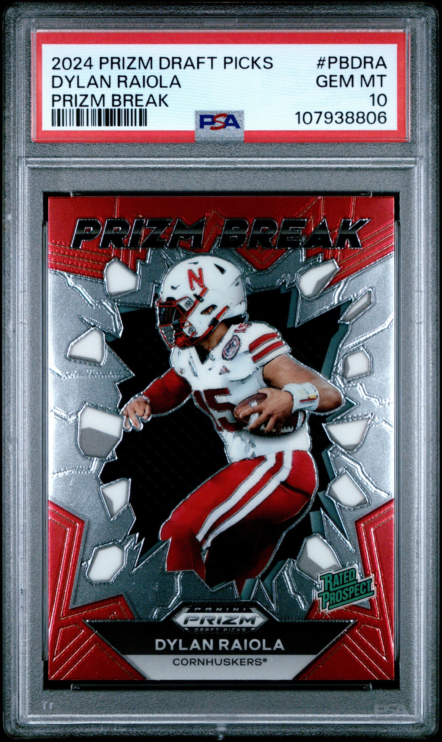Graded 2024 Panini Prizm Draft Picks Dylan Raiola #PBDRA Prizm Break Rookie RC Football Card PSA 10 Gem Mint