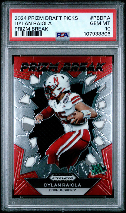 Graded 2024 Panini Prizm Draft Picks Dylan Raiola #PBDRA Prizm Break Rookie RC Football Card PSA 10 Gem Mint