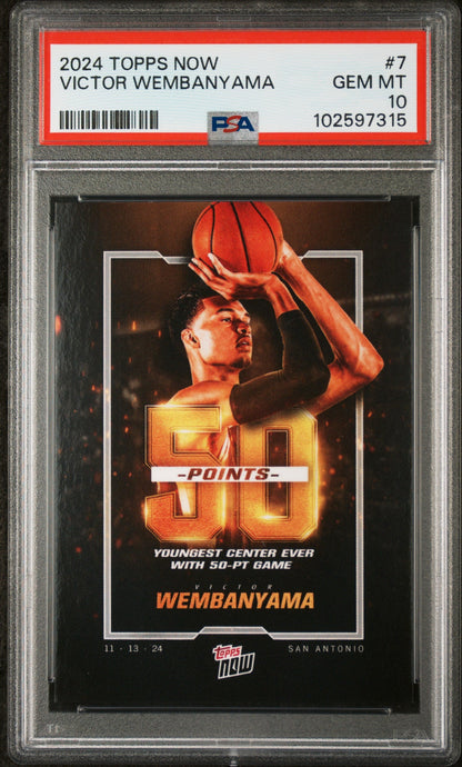 Graded 2024 Topps Now Victor Wembanyama #7 Basketball Card PSA 10 Gem Mint