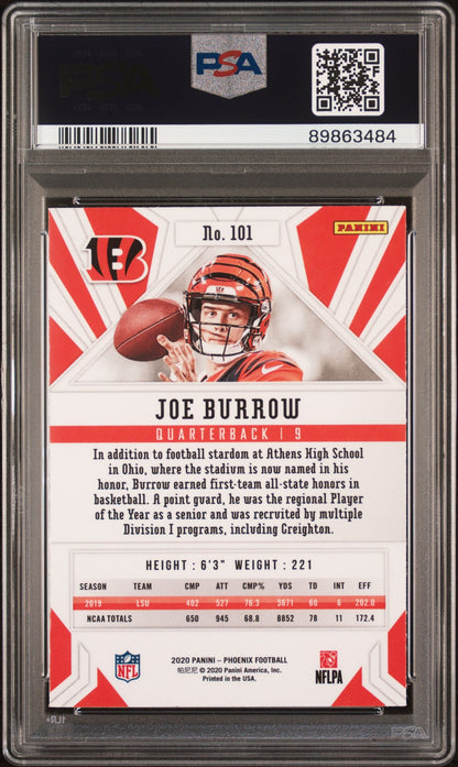Graded 2020 Panini Phoenix Joe Burrow #101 Fire Burst Rookie RC Football Card PSA 10 Gem Mint