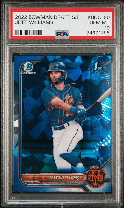 Graded 2022 Topps Bowman Draft Sapphire Edition Jett Williams #BDC190 Rookie RC Baseball Card PSA 10 Gem Mint