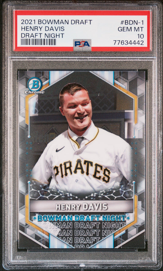 Graded 2021 Topps Bowman Draft Henry Davis #BDN1 Draft Night Rookie RC Baseball Card PSA 10 Gem Mint