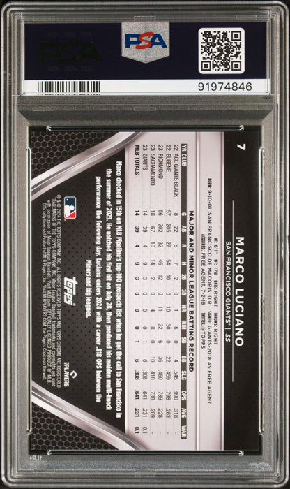 Graded 2024 Topps Chrome Black Marco Luciano #7 Gold Mini Diamond #/50 Rookie RC Baseball Card PSA 10 Gem Mint
