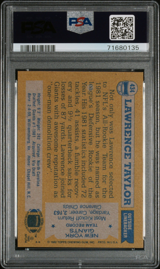 Graded 1982 Topps Lawrence Taylor #434 Rookie RC Football Card PSA 8 Near Mint-Mint